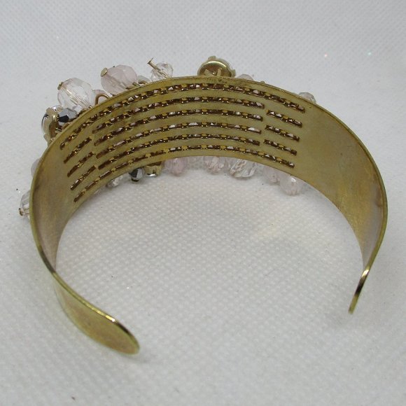 Charming Charlie Rhinestone Beaded Cuff Bracelet Large Rhinestones Pink Faceted - Picture 7 of 8